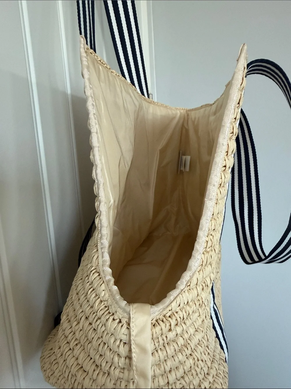 Mark & Graham STRIPED TWILL STRAW PET TOTE CARRIER New